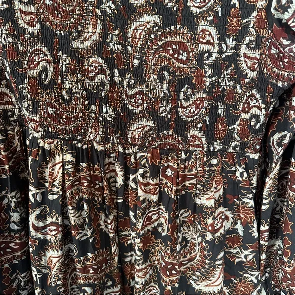 Cleobella Carly Paisley Dress Smocked Pockets XL Avalon Black - Image 5