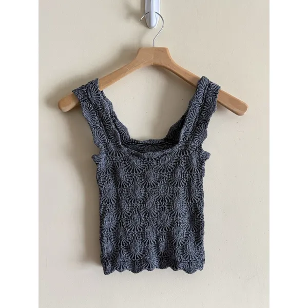 Free People Intimately Gray Love Letter Tank Top Sz M/L Square Neck Textured - Image 2