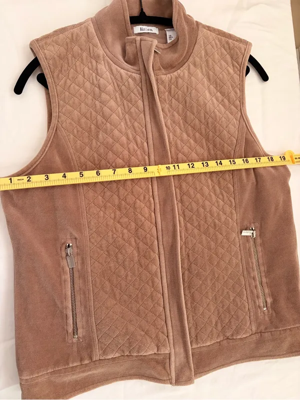 Liz & Co. Women’s Large Mauve Quilted Velour Zip Vest Full Zip Pockets - Image 8