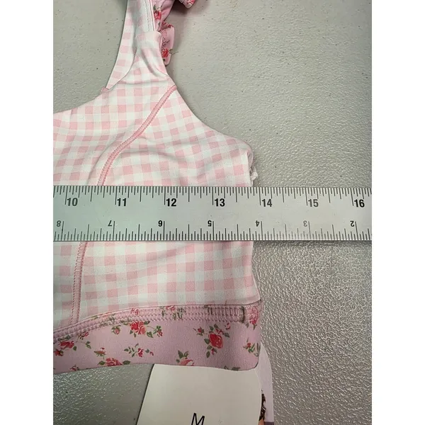 Blogilates Ruffle Corset Bra Pink Gingham Floral Print Activewear Top Medium NWT - Image 4