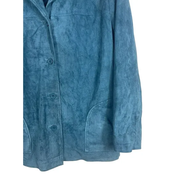 Vintage Dialogue Teal Blue Suede Leather Jacket Women’s M 90s Y2K Washable READ - Image 4