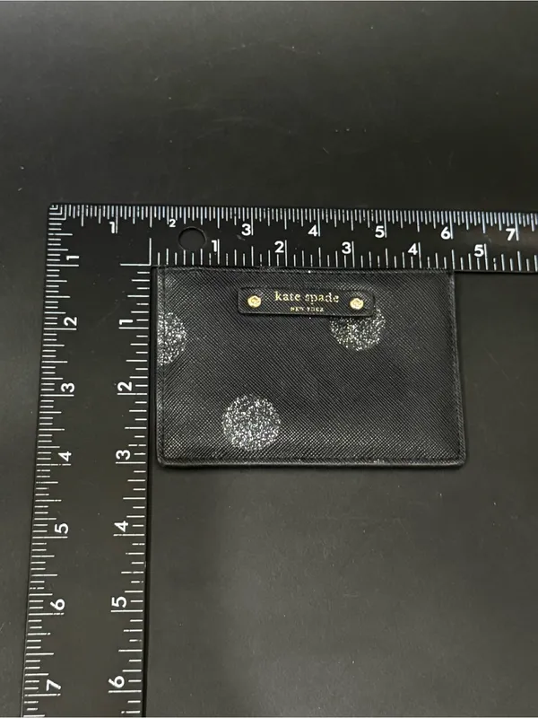 KATE SPADE Haven Lane Graham Glitter Black Crossgrain Leather Card Case Wallet - Image 5