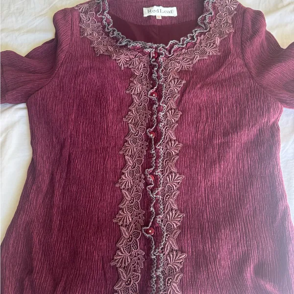 Elegant Burgundy Lace Trim Top - Image 4