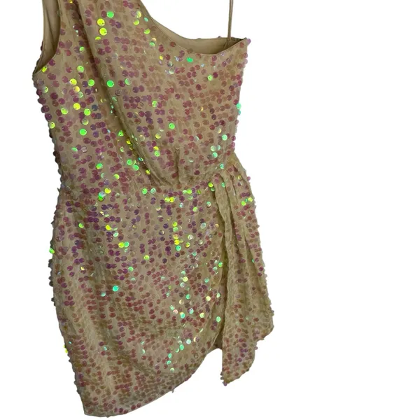 ✨ SAYLOR Kyrie One-Shoulder Sequin‎ Mini Dress Pink Champagne Small 🍾 - Image 5