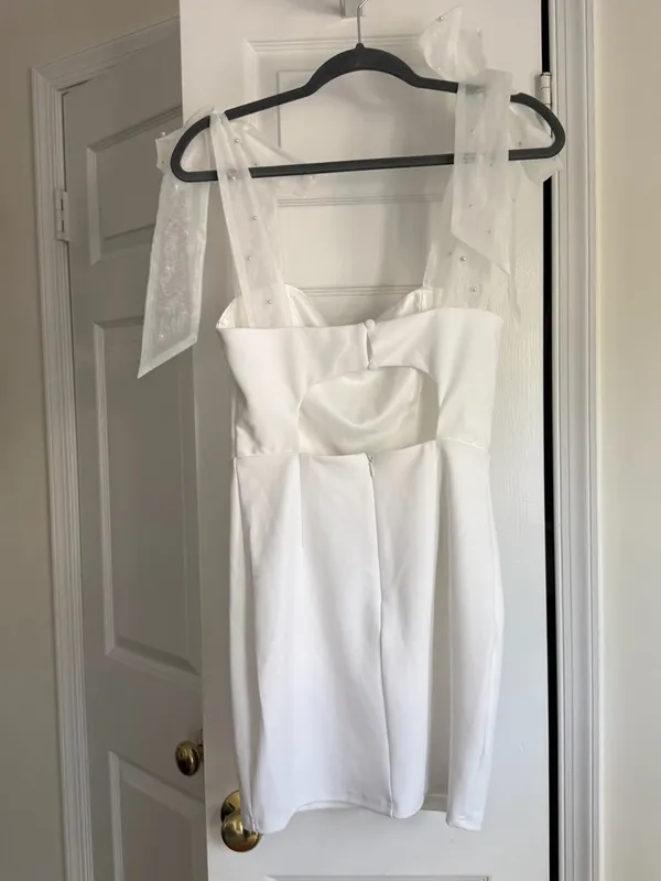 Lulus Beaming Perfection White Pearl Tie Strap Mini Dress Size S Bridal - Image 6