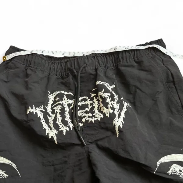 Vitriol Shorts Men Black Grim Fusion Reaper Graphic Gothic Spell out Grunge Board Shorts Y2K #Streetwear #Emo #Punk #Skater #Biker Sz M - measurement in pics - Image 4