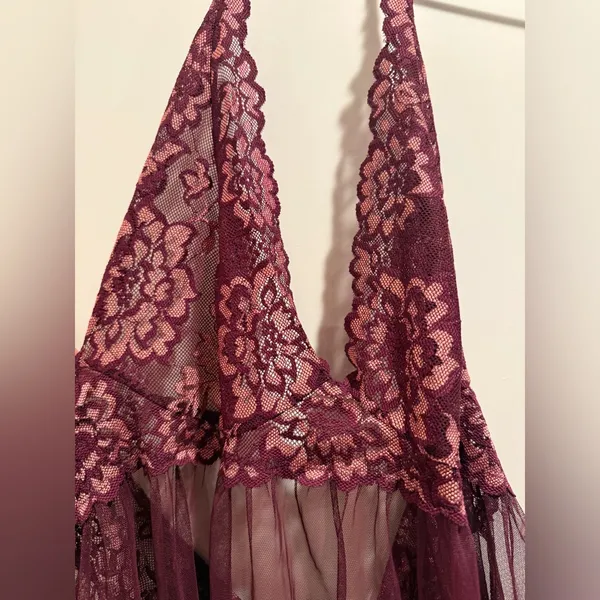 Victoria’s Secret Lace Halter Babydoll Lingerie in‎ Burgundy Size XL - Image 3