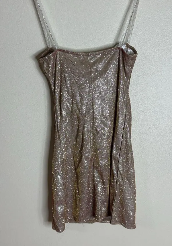 Elegant LOW-CUT GLITTER CAMI DRESS in apricot ladies size medium stretch cute - Image 11