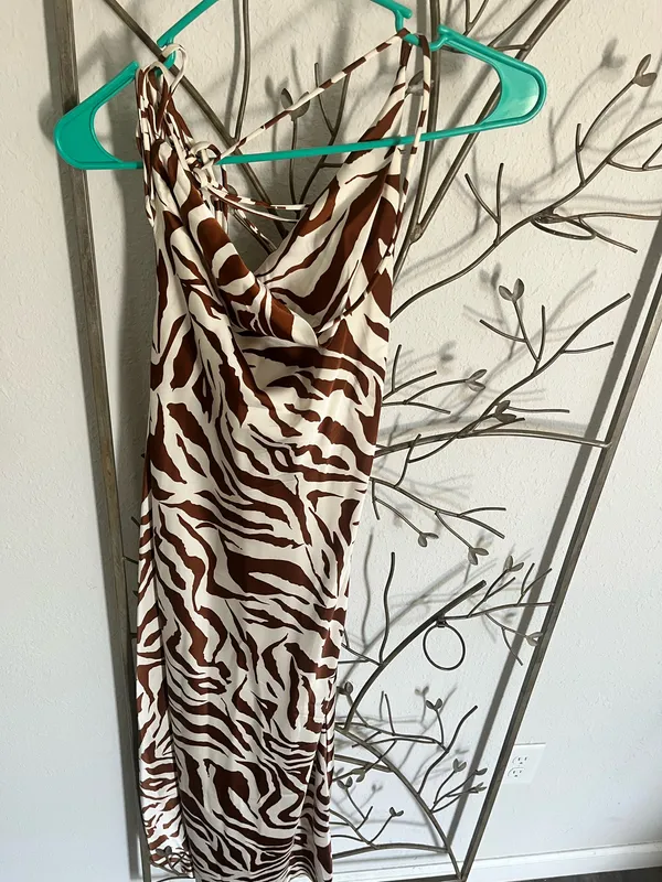 Cream and black satin zebra maxi dress - Image 2