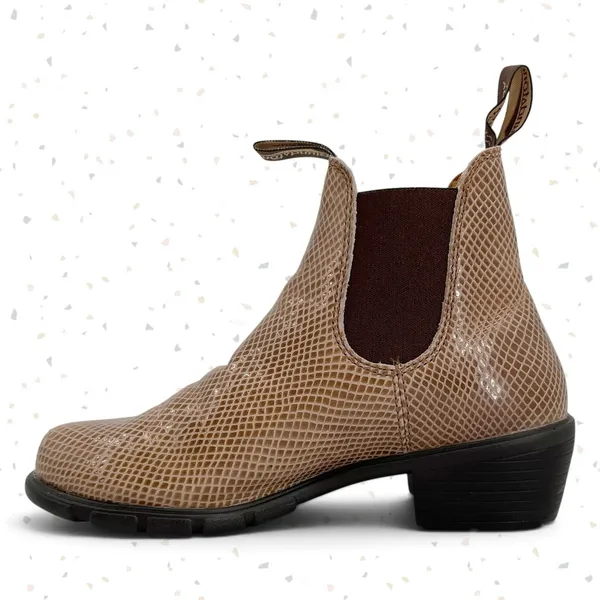 Blundstone Tan Heeled Boots Shell Lizard Print Snakeskin Neutral Booties Size 9 - Image 4