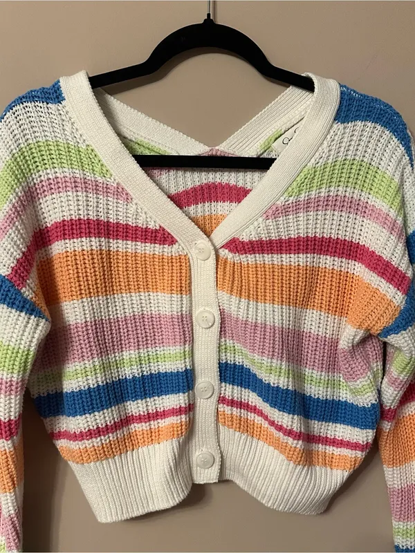 Jessica Simpson Striped V-Neck Cropped Knit Cardigan Size Small NWT Rainbow Boho - Image 8