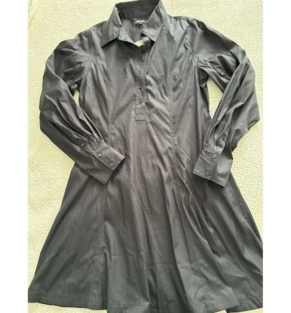 Madewell $138 Seamed Long-Sleeve Mini Shirtdress in Poplin Black Size 8 NV025 - Image 7