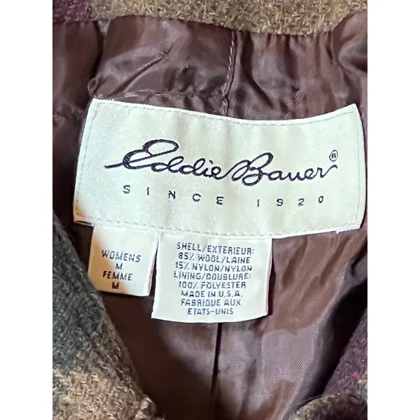 Vintage Eddie Bauer Women Plaid‎ Wool Blend Barn Chore Jacket Medium Oversized - Image 3