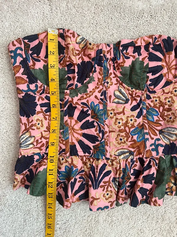Olivaceous Pink Floral Strapless Top With Peplum Hem - Image 7