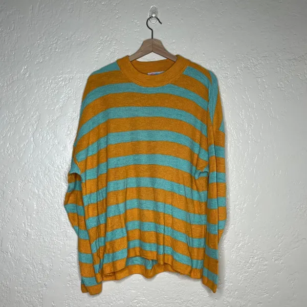 Free People Beach Malibu Surf Sweater Icelandic Poppy Orange Teal Striped Small - Image 2