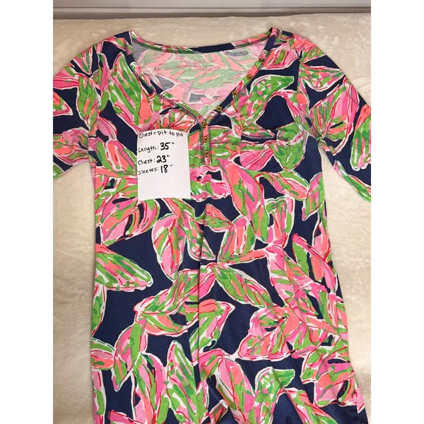 Lilly Pulitzer Palmetto V-Neck Pima Cotton Dress Pink Green Tropical Leaf XL - Image 5