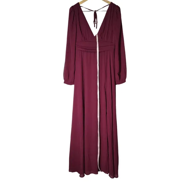 Lulus Love You So Burgundy Long Sleeve V-Neck Maxi Dress Size L New - Image 3