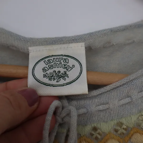 Laura Ashley Vintage Blue Lambswool Embroidered Cardigan Sweater Size M - Image 3
