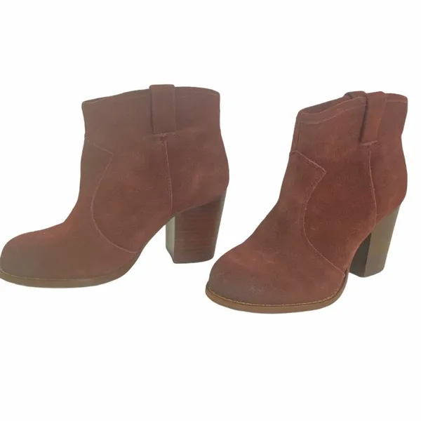 Splendid‎ Suede Ankle Boots Leather Block Heel Western Booties Burgundy Size 5.5 - Image 4