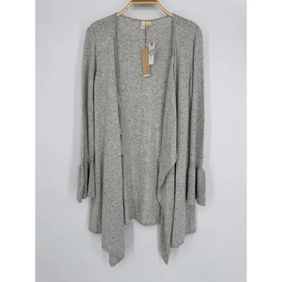 Anthropologie‎ Moth Lyra Bell Sleeve Waterfall Cardigan Medium Gray Boho NWT - Image 4