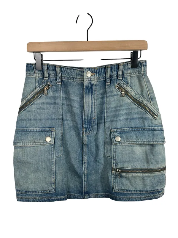 Free people Icon Wash‎ Cargo Denim Mini Skirt Zip Pocket Utility Size 27 - Image 3