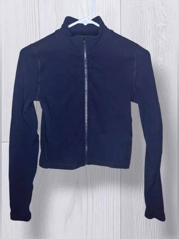 ABERCROMBIE & FITCH Cropped Ribbed Zip Up Jacket | Athleisure Mock Neck - Image 3