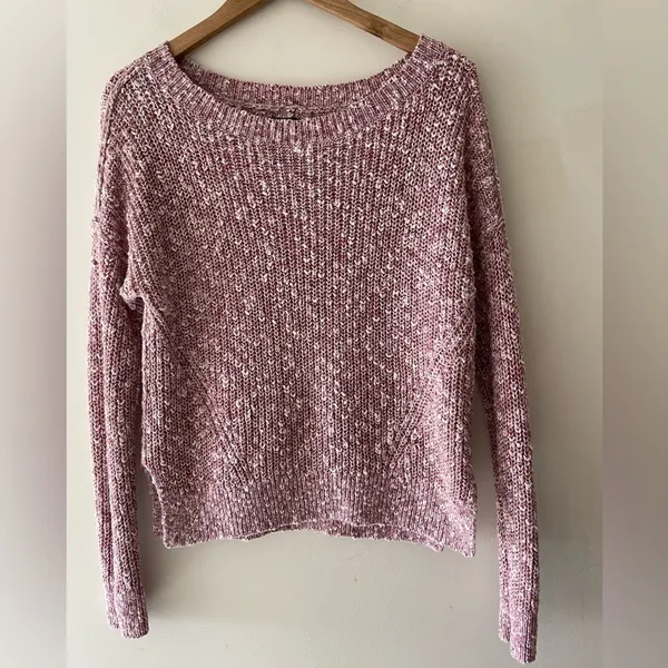 Abercrombie & Fitch Marled Pink Shaker Sweater Cotton‎ Linen Blend - Image 2