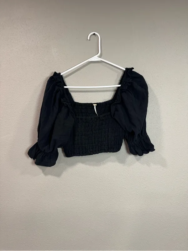 Free People Black Smocked Square-Neck Crop Top - Image 2