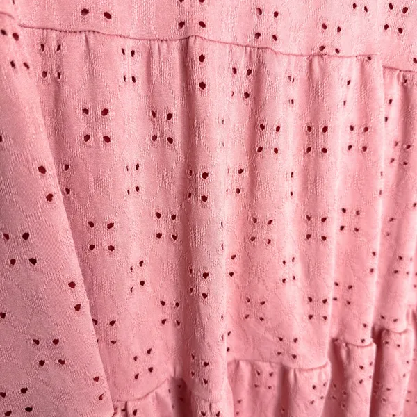 SPLA Eyelet Tie Shoulder Tiered Mini Dress Size Large Pink Cottagecore Easter - Image 6