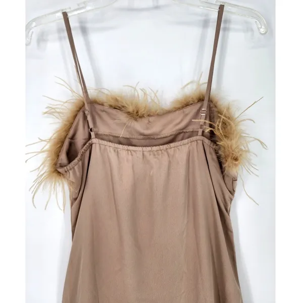 Charmed Hearts Tan Feather Trim Slip Dress Beige Women’s Size: M - Image 6