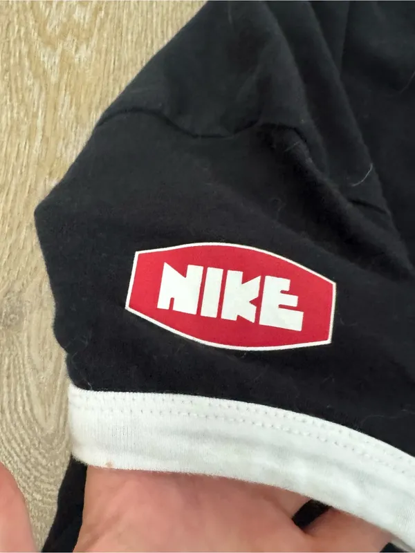 Nike Black Crop Tee with White Ringer and Checker Swoosh - Image 7