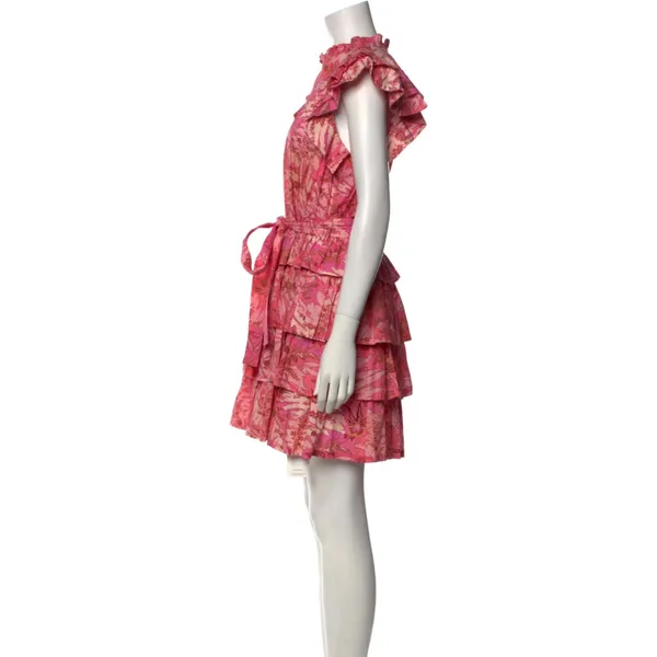 Ulla Johnson Lulua Frill Sleeve Tiered Ruffed Mini Dress Size 8 Medium Pink - Image 3