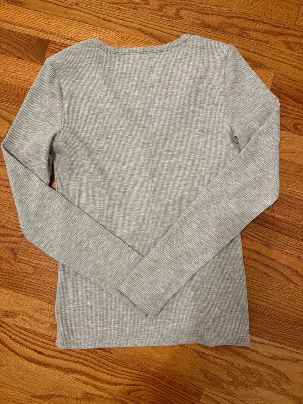 Grey American Eagle Waffle Knit Long Sleeve Top - Image 3