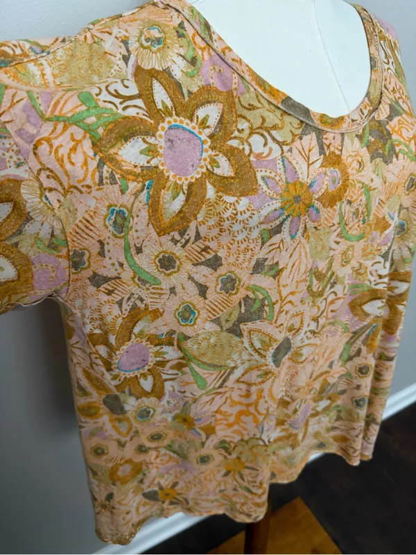 Anthropologie Pilcro Tee Shirt Tunic Floral Oversized Linen Cotton Boho Mustard - Image 4