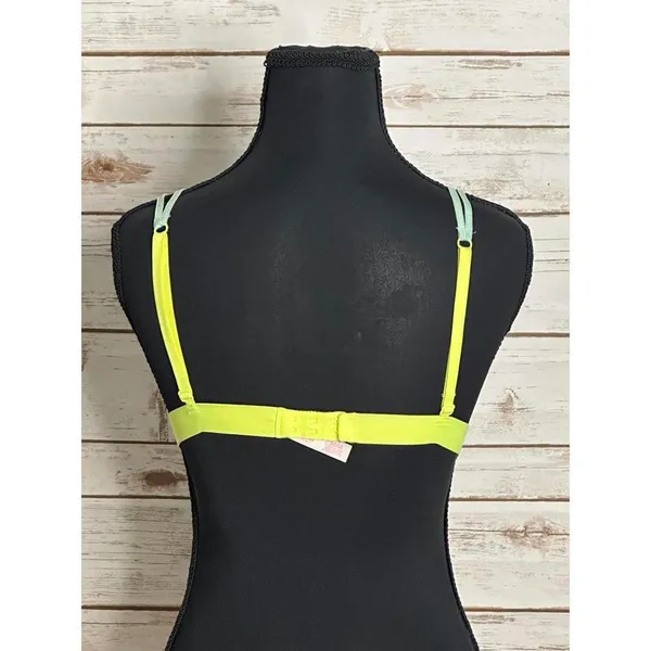 PINK Victoria's Secret mint green/neon yellow lace triangle bralette Size Medium - Image 5