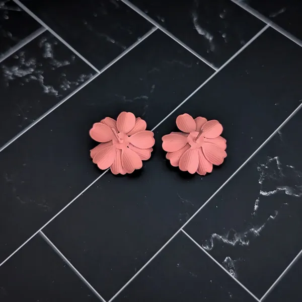 Vintage Stud Earrings Peachy Pink Flower with Gem Retro Floral - Image 4