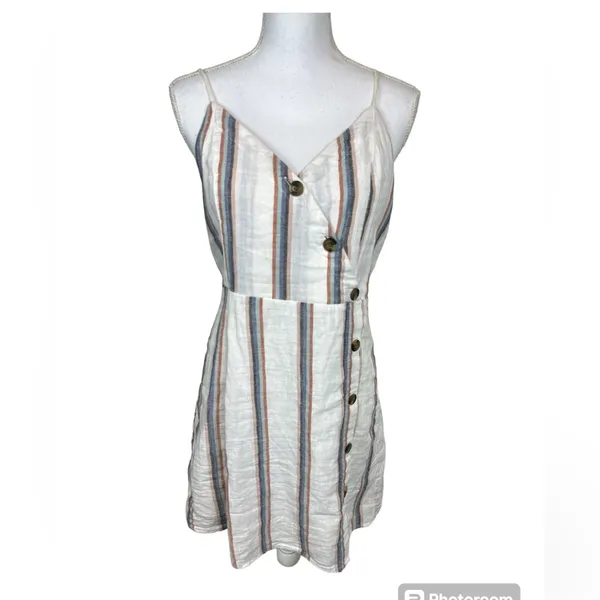 American Eagle AEO Linen Blend Striped Button Front Mini Dress Size Medium - Image 2