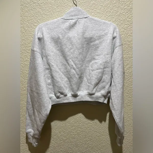SKIMS NWT Cotton Fleece Cropped Half Zip Pullover Sweatshirt Light Gray Size XL - Image 6