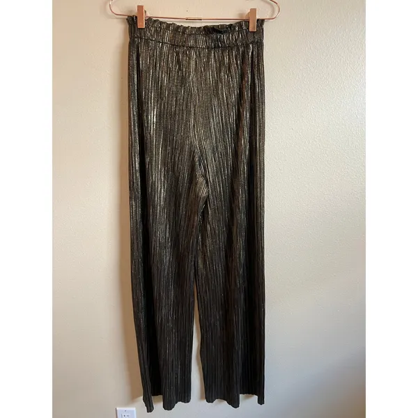 Zara‎ Pants Women Small Gold Wide Leg Pleated Metallic High Waist Party Holiday - Image 7