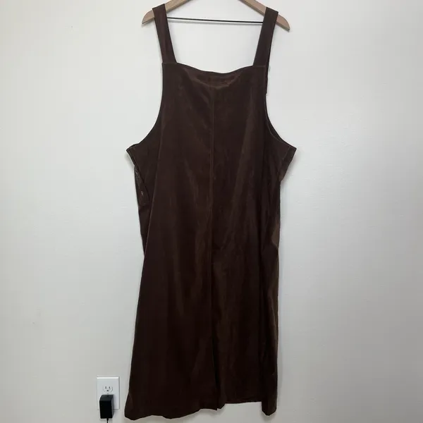 VTG 90s Women Chocolate Brown‎ Jumper Overall Chore Dress 2X Faux Suede Western - Image 8