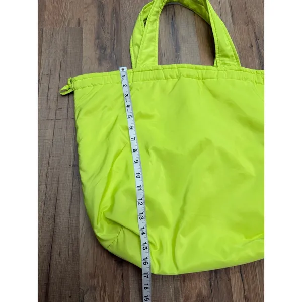 Neon Green Nylon Tote Bag Ruched Top Shoulder‎ Bag Lightweight Large - Image 6