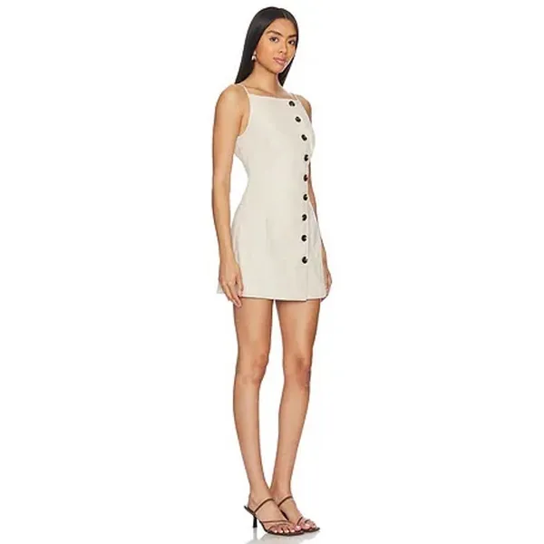 SNDYS Revolve Allegra Cream Natural Linen Button Front Fitted Mini Dress Small - Image 2
