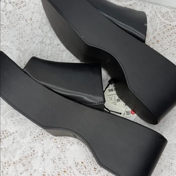 NWT Pull & Bear black retro thick platform high clog slip on open toe sandals 9 - Image 7