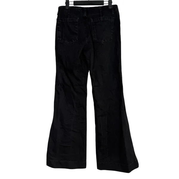 ZARA Mid Rise Wide Flare Leg Full Length Boot Cut Jean 100% Cotton 4 Black #4117 - Image 11
