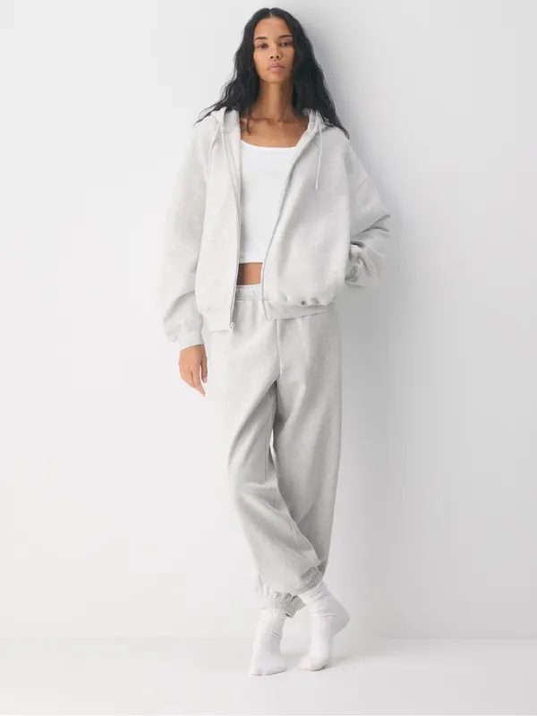 Aritzia Cozy Sweatfleece Mega Zip Hoodie Heather Cloud White - Image 2