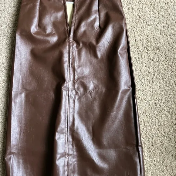PU Leather Skirts for Women High‎ Waist Fall Straight Elegant Split Midi Skirts - Image 6