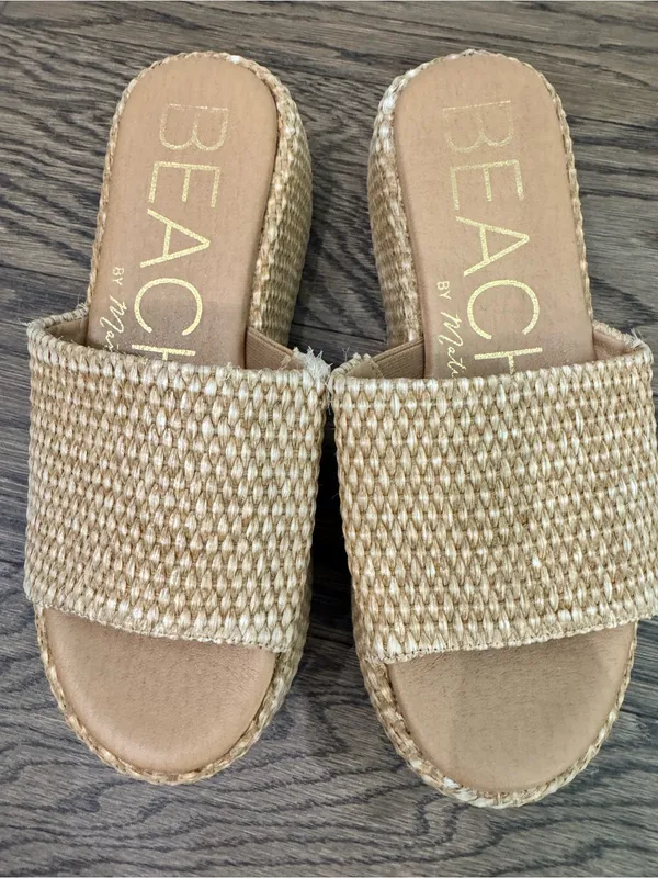 Natural Woven Platform Slide Sandals - Image 3