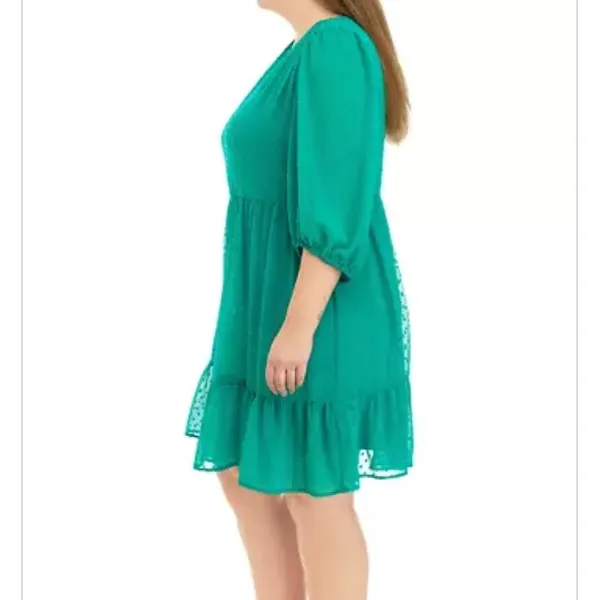 52Seven Babydoll Dress Women 1X Green Swiss Dot Tiered Boho Feminine Romantic - Image 3