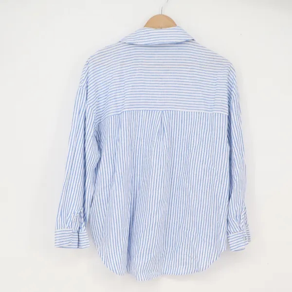 Zara Linen Button-Down Womens XS 4387/054/044 Blue White Striped Excellent - Image 6