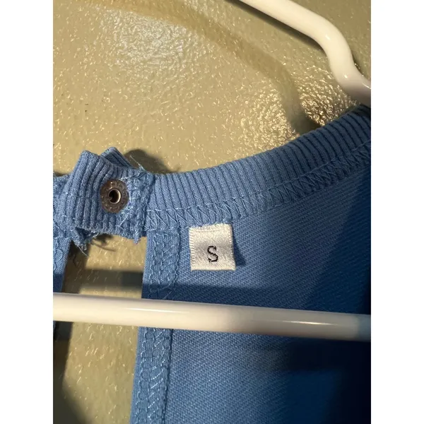 Womens Sz Small Casual Romper Light Blue Open Back Elastic Waist Tie Closure Cap - Image 12